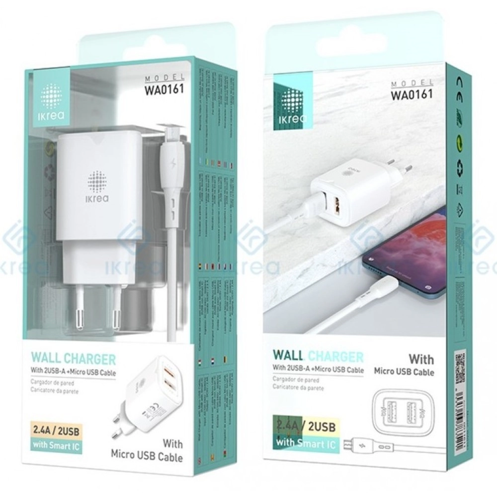 Cargador Rapido MICRO-USB WA0161 2.4A 5V 2xUSB Cargador Rapido MICRO-USB WA0161 2.4A 5V 2xUSB
